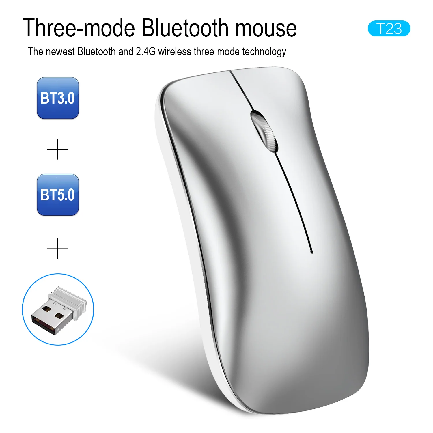 

HXSJ Wireless Gaming Mouse Three-mode BT3.0+5.0+2.4GUSB Rechargeable Silent 1600dpi Ergonomics Mice For Laptop Office Home Game