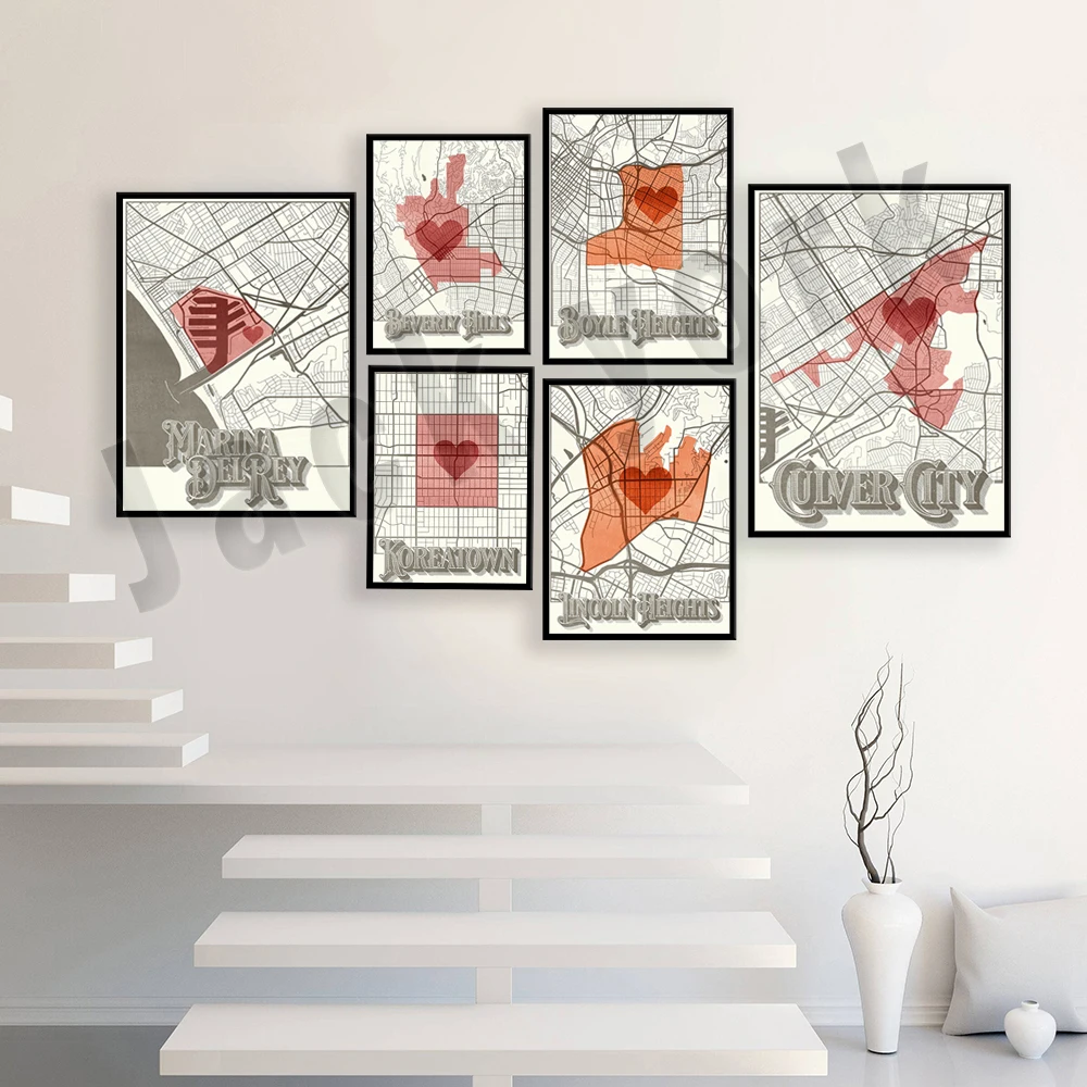 Корея, округ кулвера Лос-Анджелеса, Филиппинский город, Линкольн Хайтс, гланделл, район Лос-Анджелеса, карта плаката