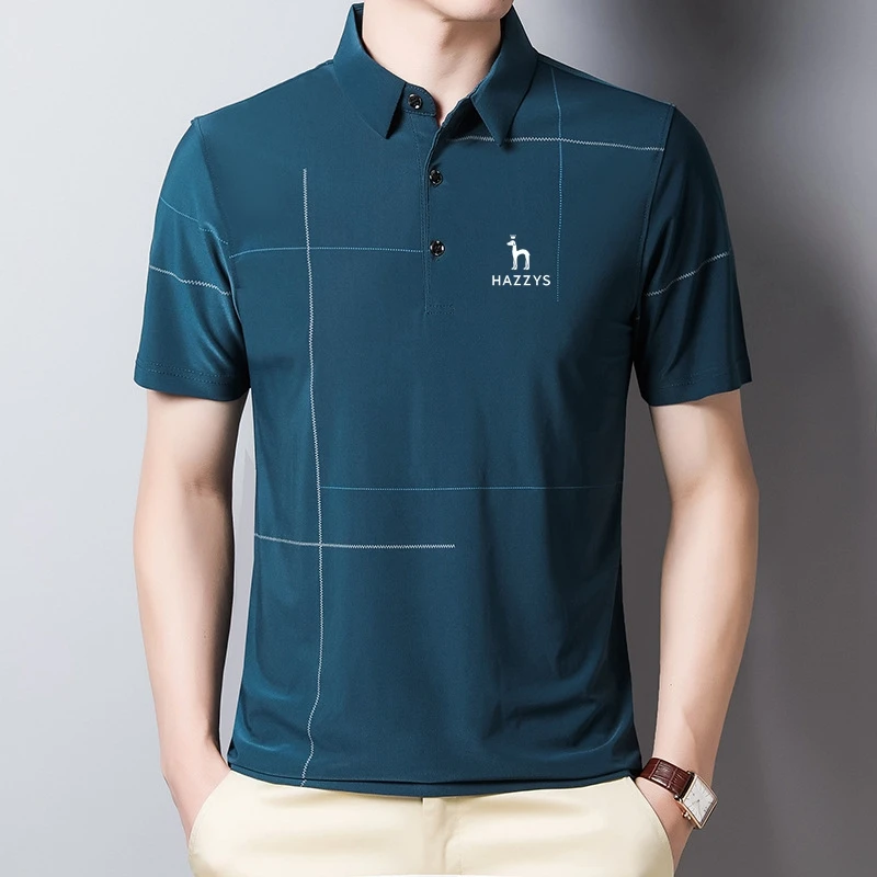 

Рубашка-поло HAZZYS Мужская однотонная, брендовая дизайнерская Повседневная сорочка с короткими рукавами, модная одежда, лето
