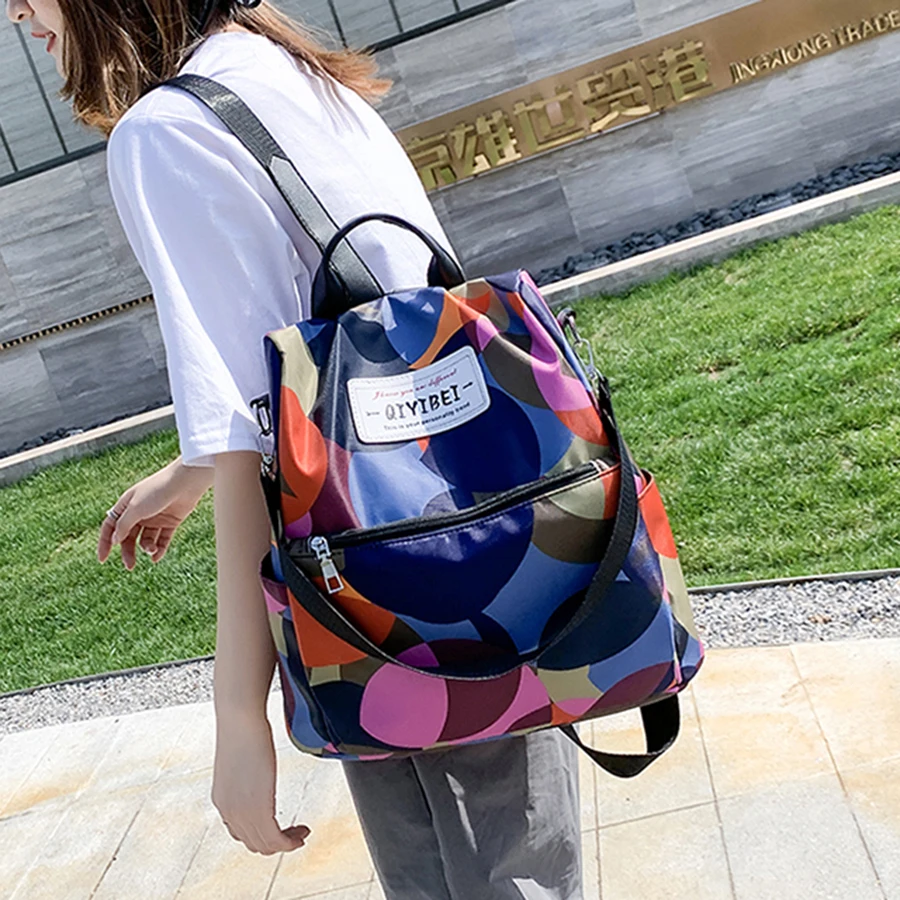 

Модный женский рюкзак из ткани Оксфорд, дорожная сумка на плечо для девушек, цветной ранец с защитой от кражи для подростков