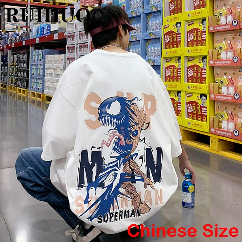 

RUIHUO Print T Shirt For Men Clothing Chinese Size 5XL Summer Clothes For Men Tee Shirt Harajuku Tops 2022 Spring New Arrivals