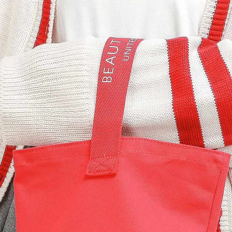 

Causal Street Solid Color Portable Bucket Bags for Women Girls Top-Handle Bags Simple Fresh Letter Print Canvas Handbag