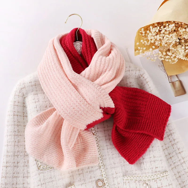 

2022 Cotton Knitted Heart Women Scarf Thick Warm Winter Stoles Soft Woolen Yarn Neckerchief Korean Style Elastic Foulard Bufanda