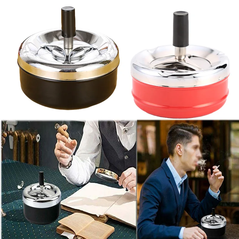 

1PC Car Ashtray Household Outdoor Metal Ashtrays Rotating Cover Automatic Smoke Extinguishing Car Accessories Black/Red