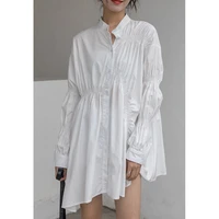 chic korean irregular shirt dress women design sense niche white long sleeved dress spring autumn 2022 new