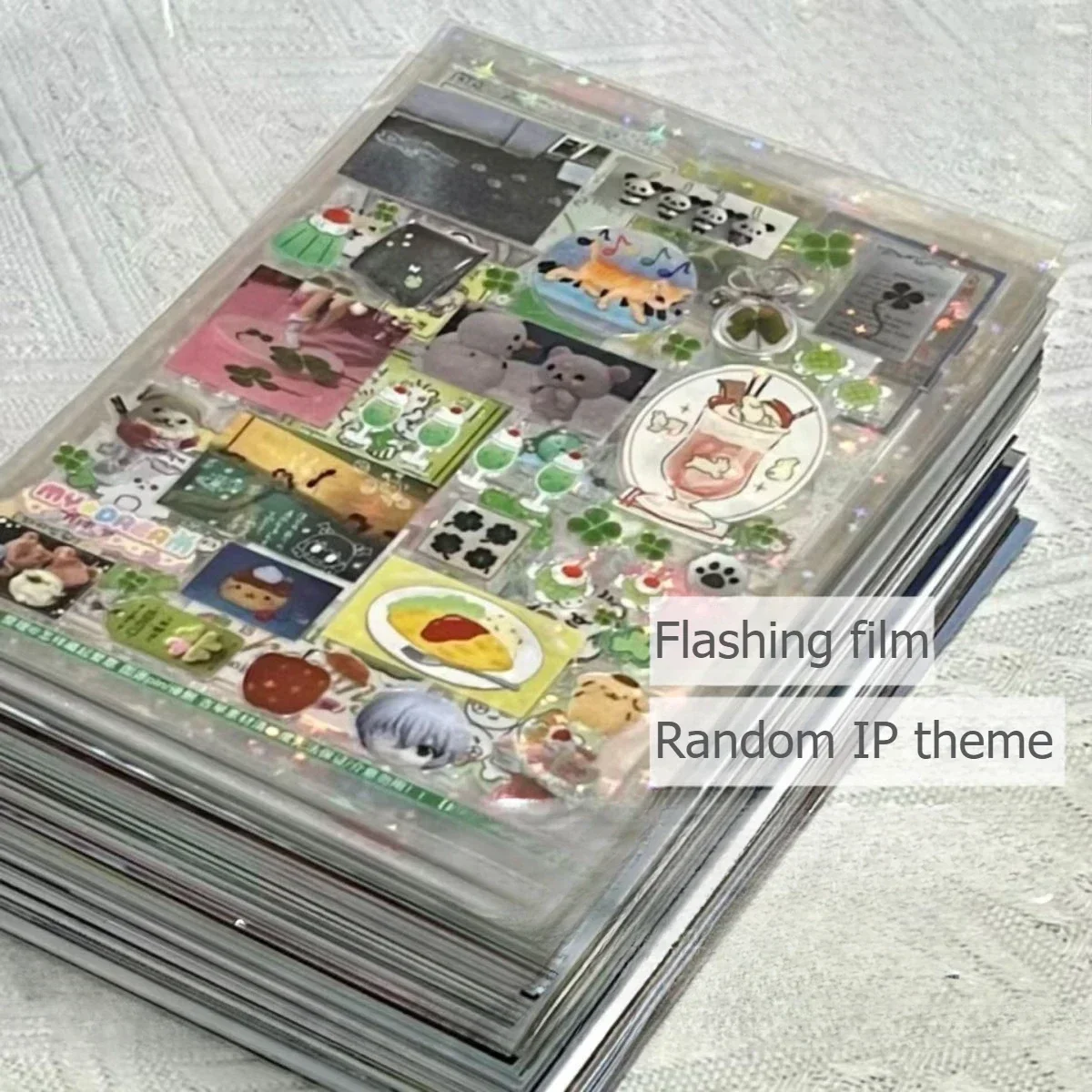 5Pcs Random Japanese Retro Showa Style PET Cutting Stickers Cute Cartoon Shiny Film Sticker Scrapbook Journal DIY Material Decal
