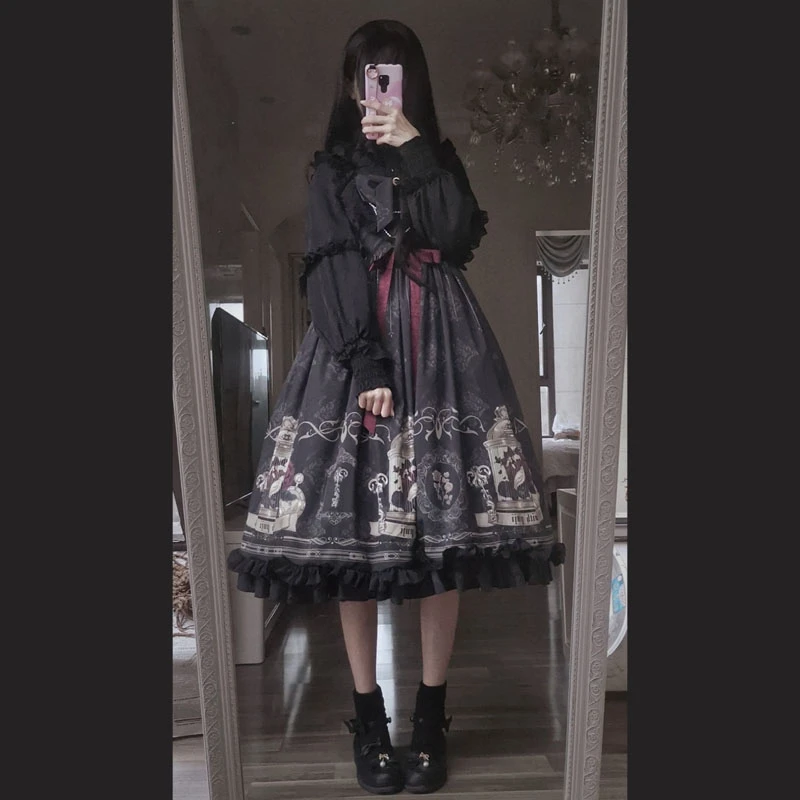 Gothic Style Vintage Lolita Jsk Dress Women Japan Harajuku Cosplay Costumes Nightingale and Rose Victorian Princess Party Dress images - 6