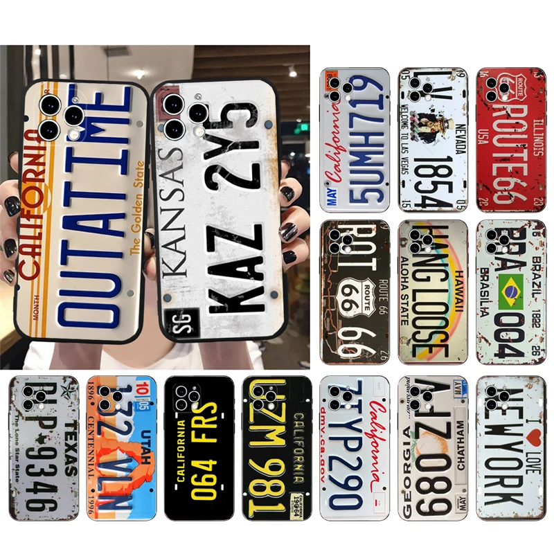 

Phone Case For iphone 14 Pro Max 13 12 11 Pro Max XS XR X 12mini 14 Plus SE Retro License Plate Mobile Phone Case Funda