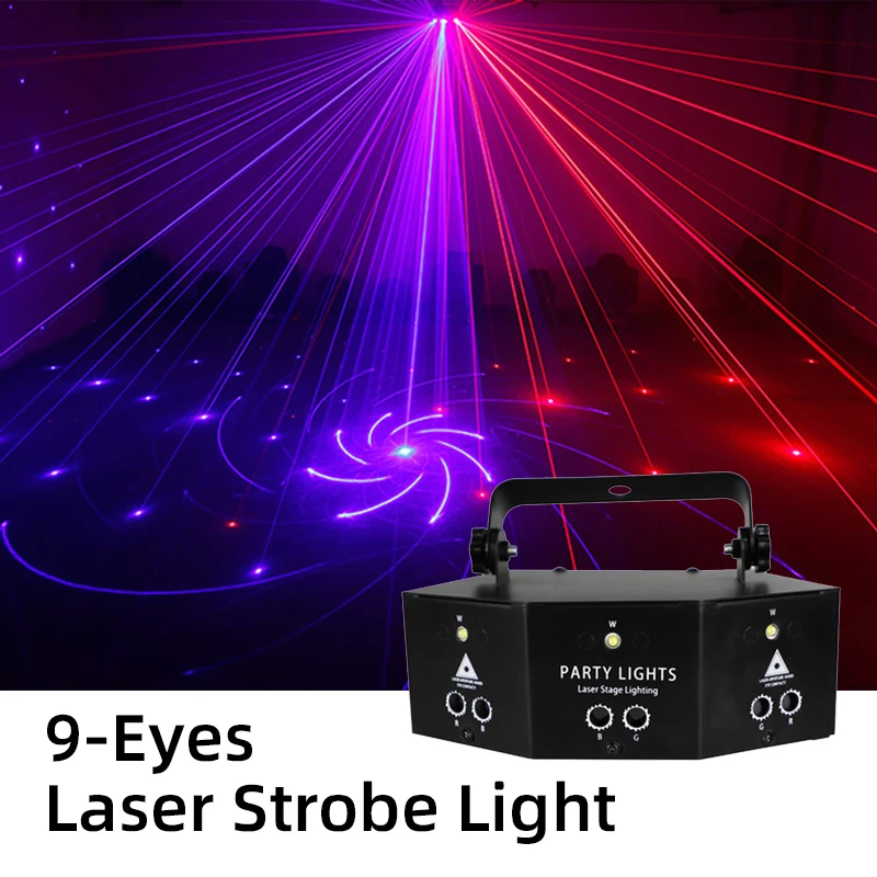 9 Eyes DMX Controller Color Music Strobe LED PAR Lamp RGB Laser Projector Stage Lighting For KTV Show Disco DJ Home Party Decor
