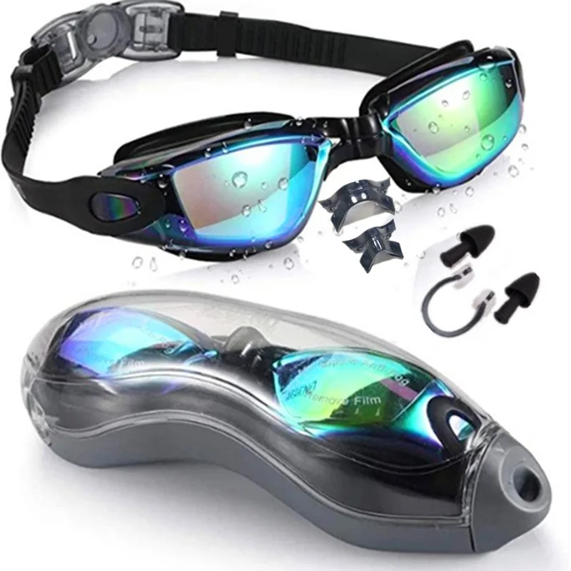 Swimming Goggles Adult Waterproof anti-fog Glasses Silicone Nose Clip Earplugs And Electroplating Swimming Goggles