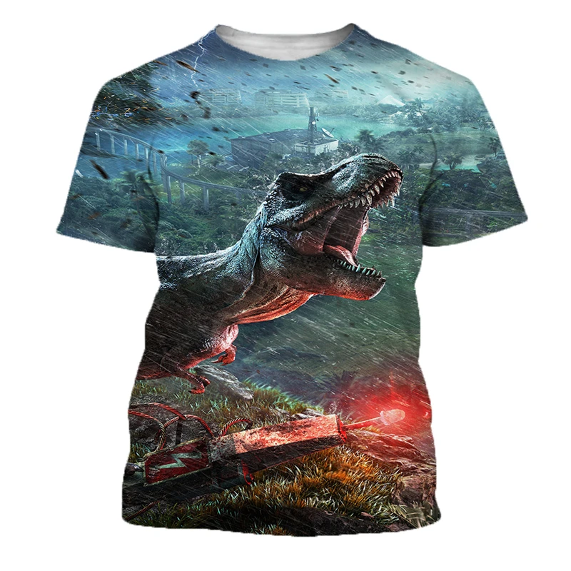 

2022 Kids T Shirts Dinosaur T-Rex Boys Girls Tops Jurassic Park 3D Print Cool Summer Short Sleeves Kids Cloth 4-14T