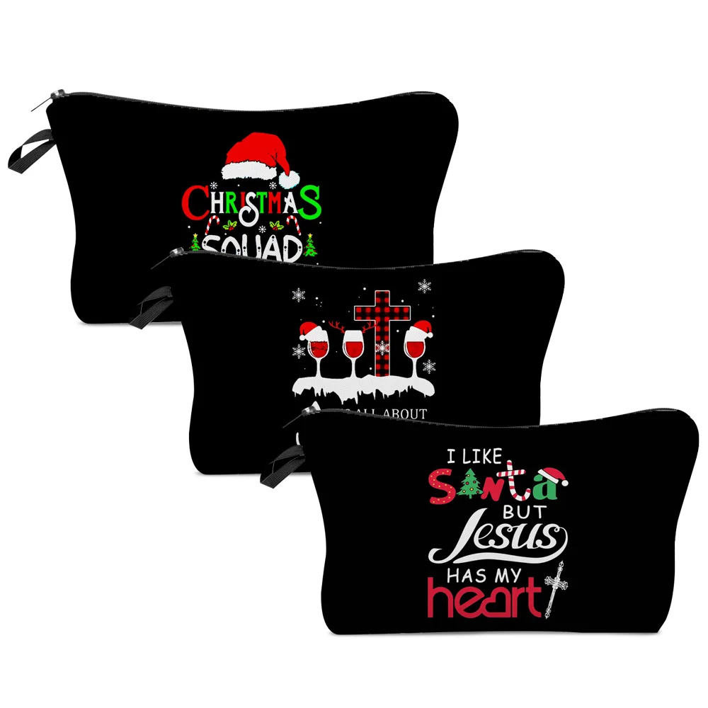

Women Portable Cosmetic Bags Christmas Print Wash Bag Pouch Travel Storage Zip Toiletries Organizer Female Pocket Money Bag