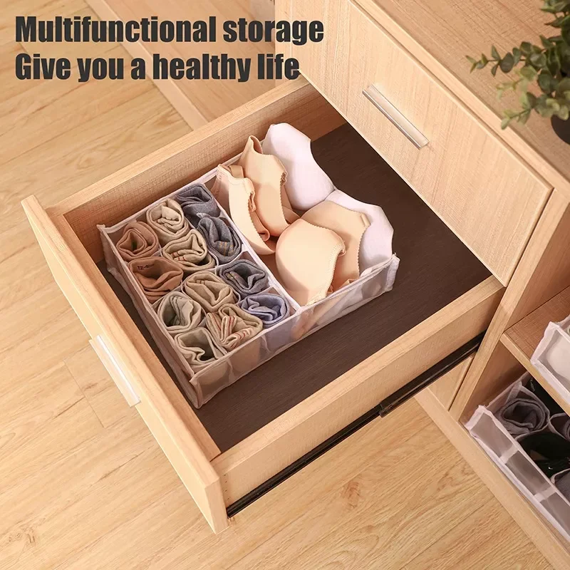 

Ящик для хранения женских носков, шкафов, ящиков для бюстгальтеров, трусиков, коробка для хранения с утолщенными отсеками, сетчатый клетчат...