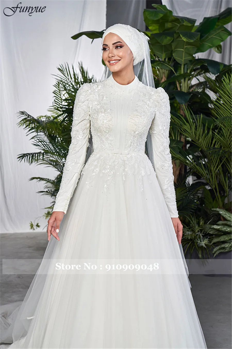 Funyue Vestidos De Novia трапециевидное тюлевое кружевное мусульманское свадебное платье