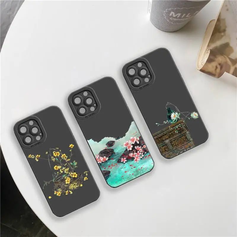 

Chinese Style Ancient poems Phone Case For iPhone 13 12 11 Pro MAX Mini X XS XR 7 8 Plus Camera Lens Liquid Silicone