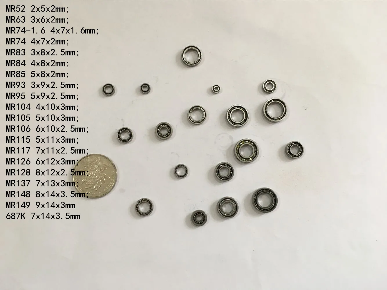 10pc MR Series MR52 MR63 MR74 MR85 MR105 MR106 MR128 MR148 Miniature Model Bearing Open Type Deep Groove Ball Bearing Not Sealed