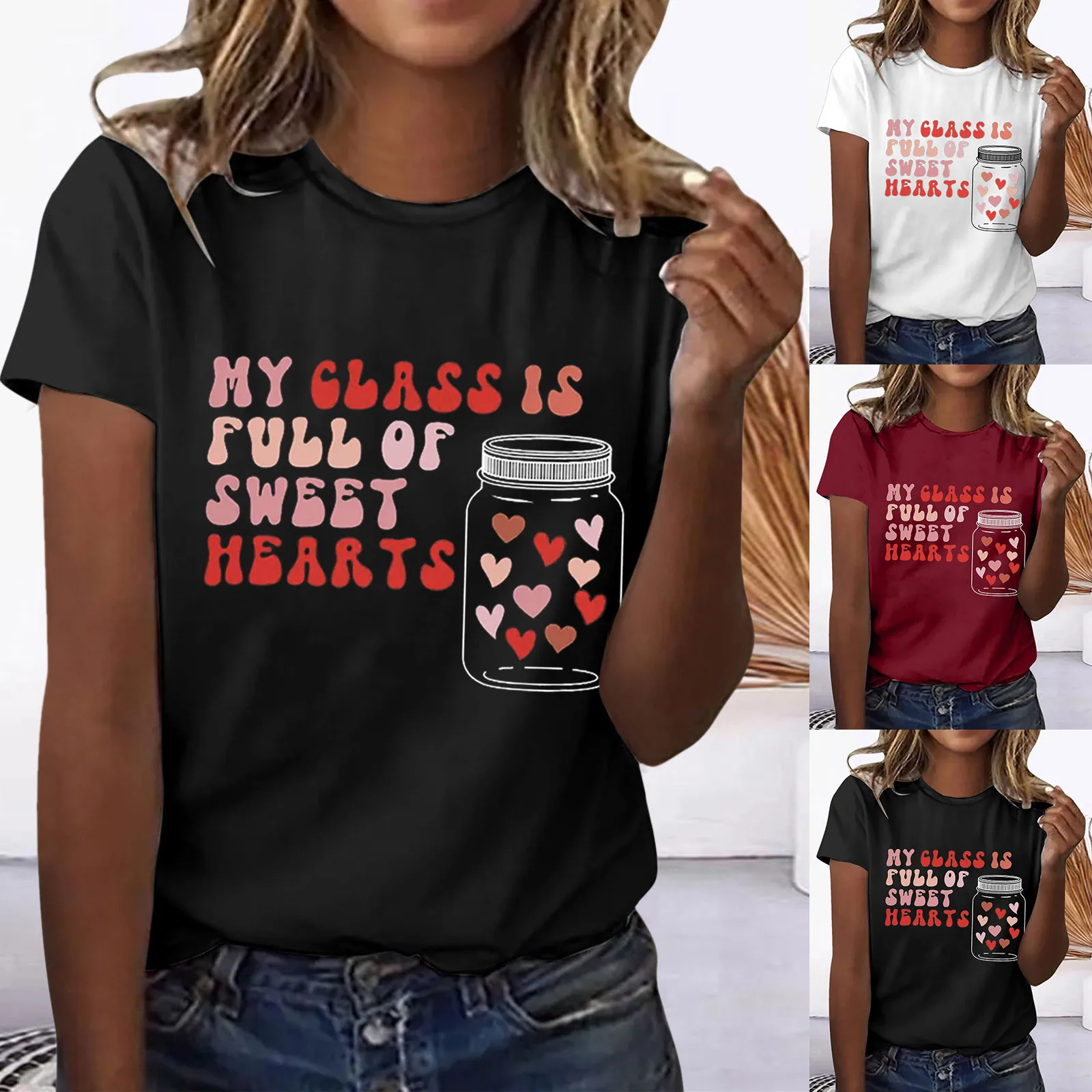 

Футболка женская с графическим принтом на День святого Валентина, милая забавная Милая рубашка средней длины с круглым вырезом и принтом ка...