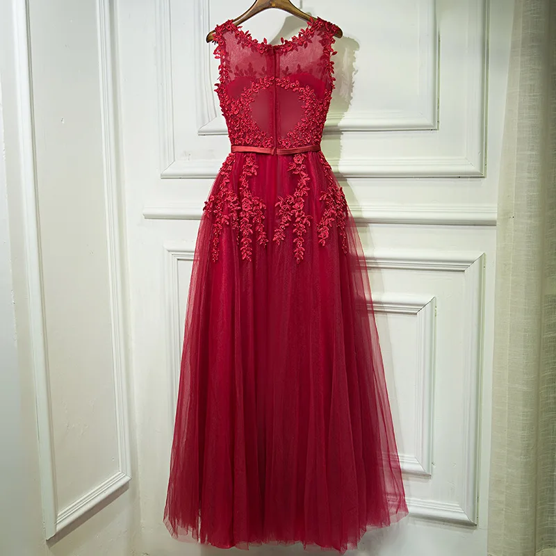

Candy Color Scoop Neck Robe De Soiree Lace Illusion With Flowers Evening Dress Floor-length Beading Sleeveles Vestidos Elegantes