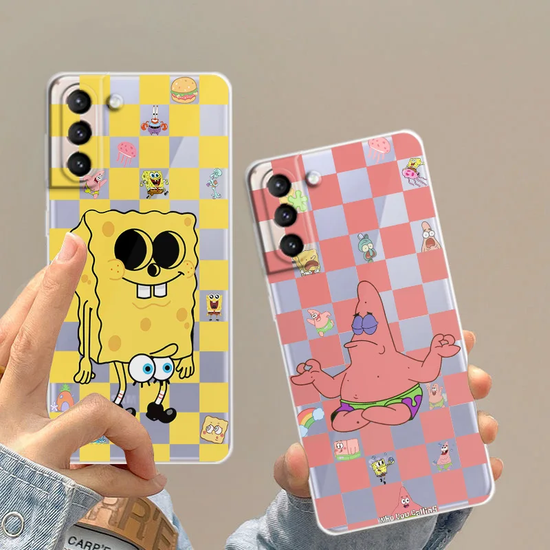 

Cartoon Anime Sponge Starfish Phone Case For Samsung S8 S9 S10 S20 S21 S22 Plus 4G S10e 5G Lite Ultra FE luxury Transparent Back