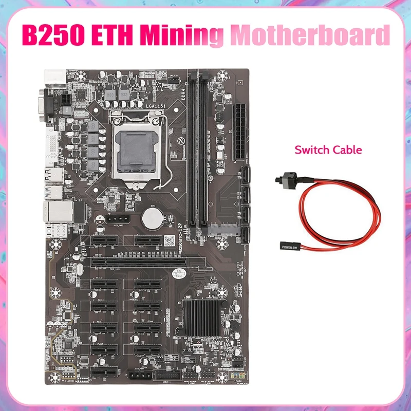 

Материнская плата для майнинга B250B ETH + кабель коммутатора LGA1151 DDR4 12x слот для графической карты MSATA SATA3.0 USB3.0 для майнинга BTC