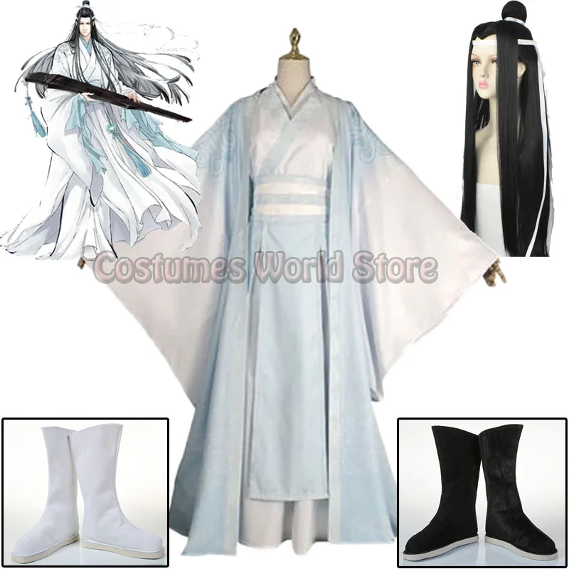 

Костюм для косплея Lan Wangji Mo Dao Zu Shi, оригинальный костюм Lan Zhan с париком Вэй усянь илилийский патриарх, костюм + парики + сапоги