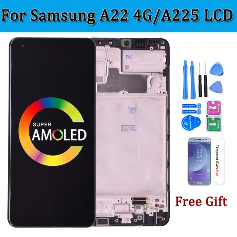 

Super AMOLED For Samsung Galaxy A22 4G LCD For Samsung A225 A225F SM-A225F/DS LCD Display Frame Touch Digitizer Screen A225 LCD