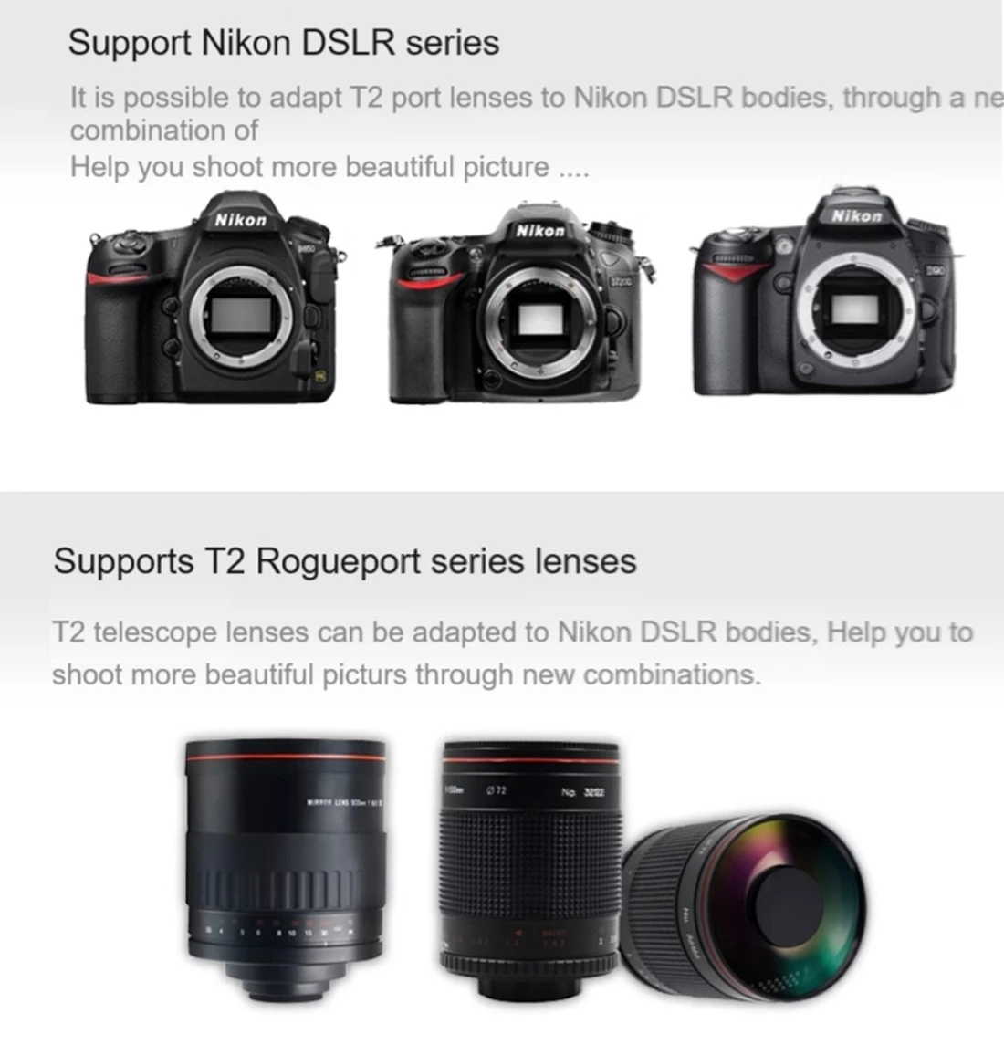 Телеобъектив T2 для DSLR AI F крепление на порт медное переходное кольцо