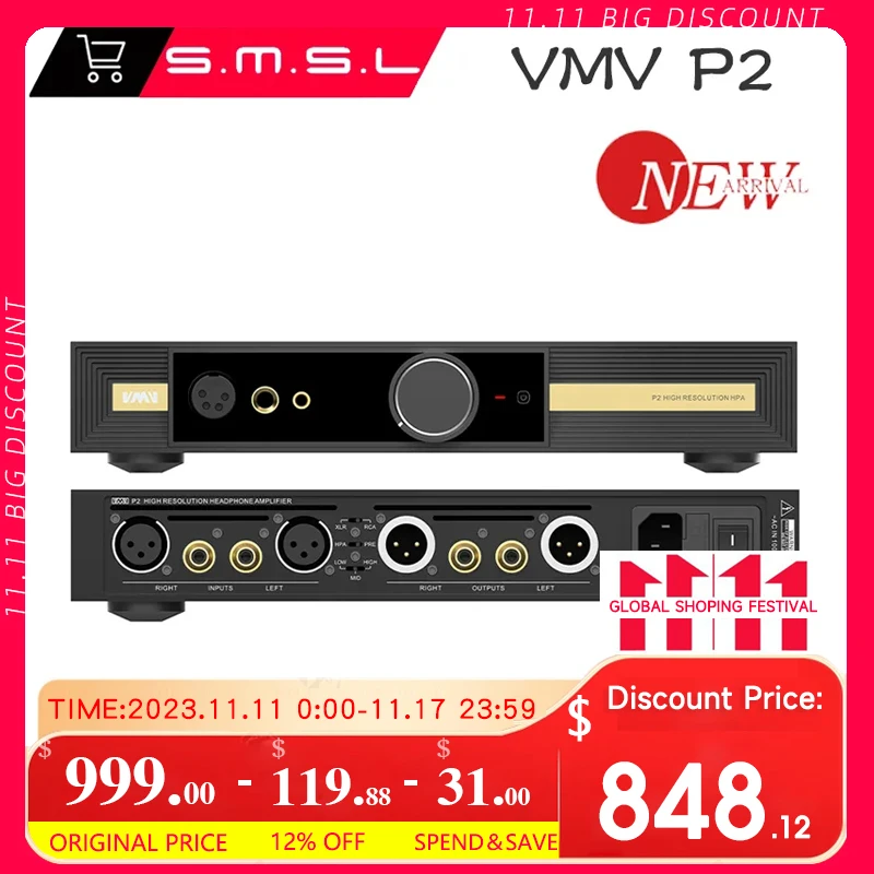 

Усилитель для наушников SMSL VMV P2, Hi-End Pre-amp 32ohmns, 6 Вт, сбалансированный и небалансированный вход для Heaphone 4,4 мм и 6,35 мм, оригинальный Hi-Fi