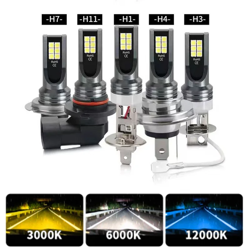 

2Pcs H4 H7 Car LED Fog Light Bulbs H8 H9 H11 H16JP H1 H3 Auto Car Fog Signal Turn HeadLight Driving Lamp 12000LM 6000K White