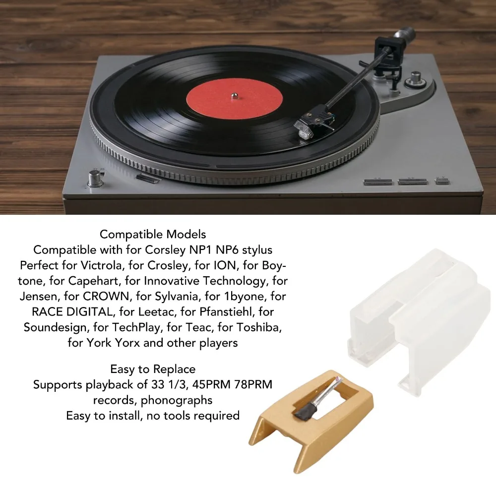 Фото Золотистая позолоченная сменная игла для проигрывателей Victrola / Crosley / ION / Jenson / Boytone / York Yorx №3