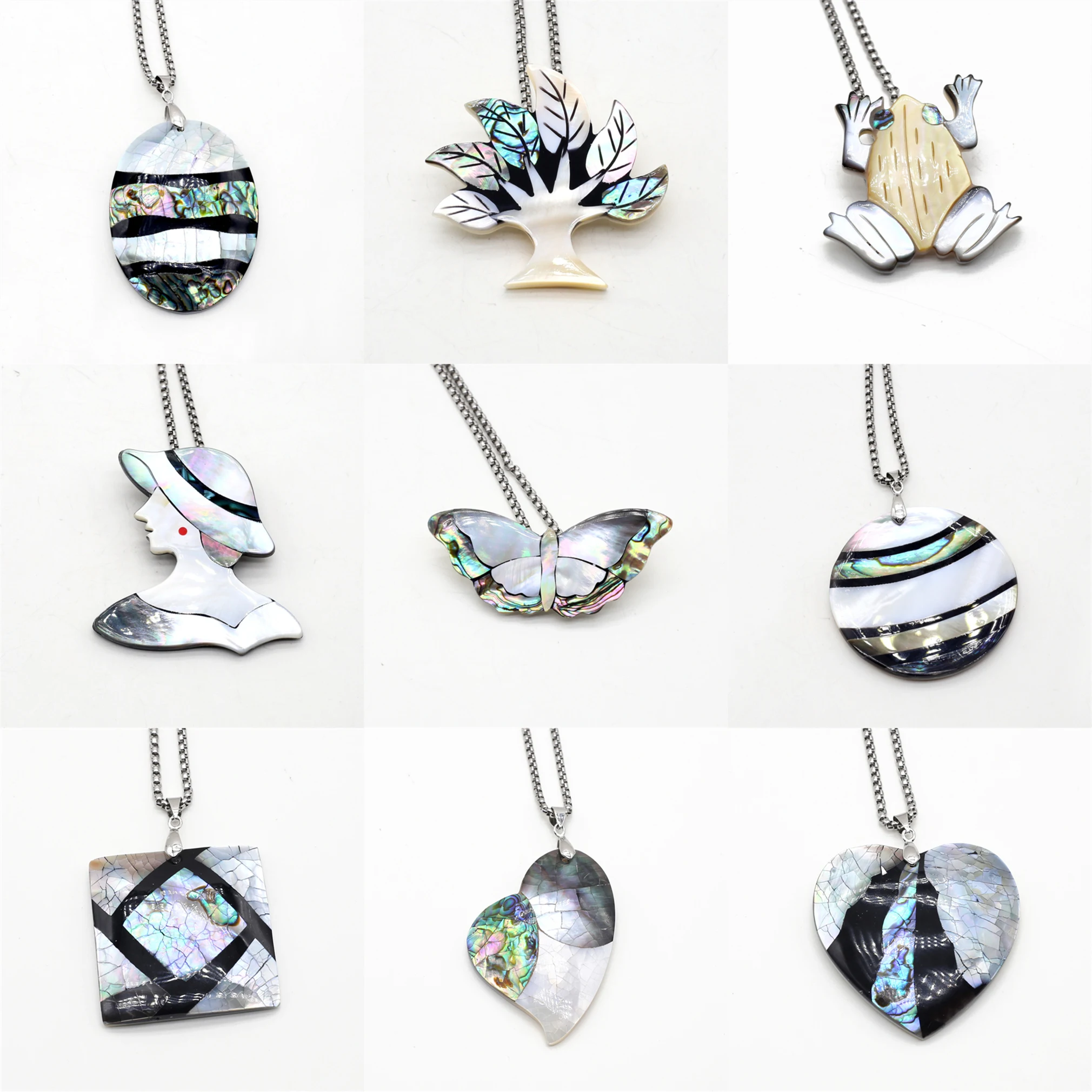 

1pc Natural Abalone Shell Pendant Necklace Animal Dog Butterfly Heart Link Chains Shell Charms Necklace For Women Jewelry Beauty