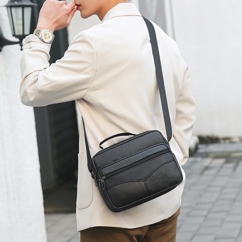 Real Cowhide Men's Bag New Handbag Men's Business Shoulder Bag Casual Crossbody Bag Cowhide Bag