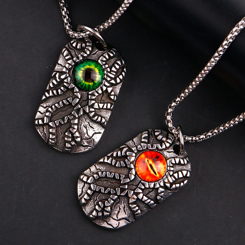 

Megin D Stainless Steel Titanium Color Evil Eyes Skull Hip Hop Punk Badge Pendant Collar Chain Necklace for Men Women Gift Jewel