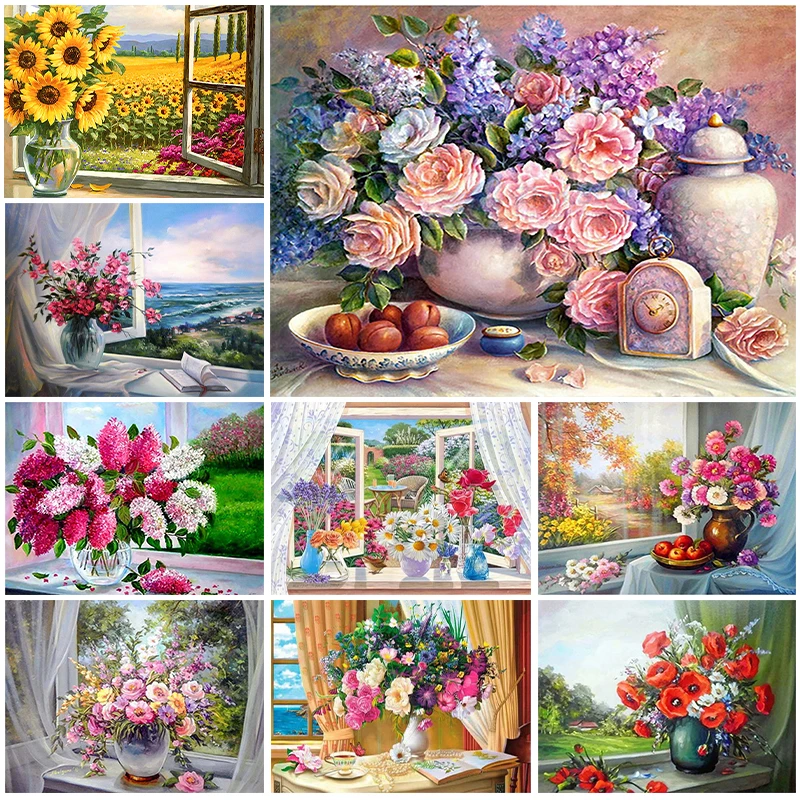 

Flower 5D Diamond Painting Rose Sunflower Full Diamond Mosaic Bouquet Diamond Embroidery Kit DIY Rhinestone Home Decoration