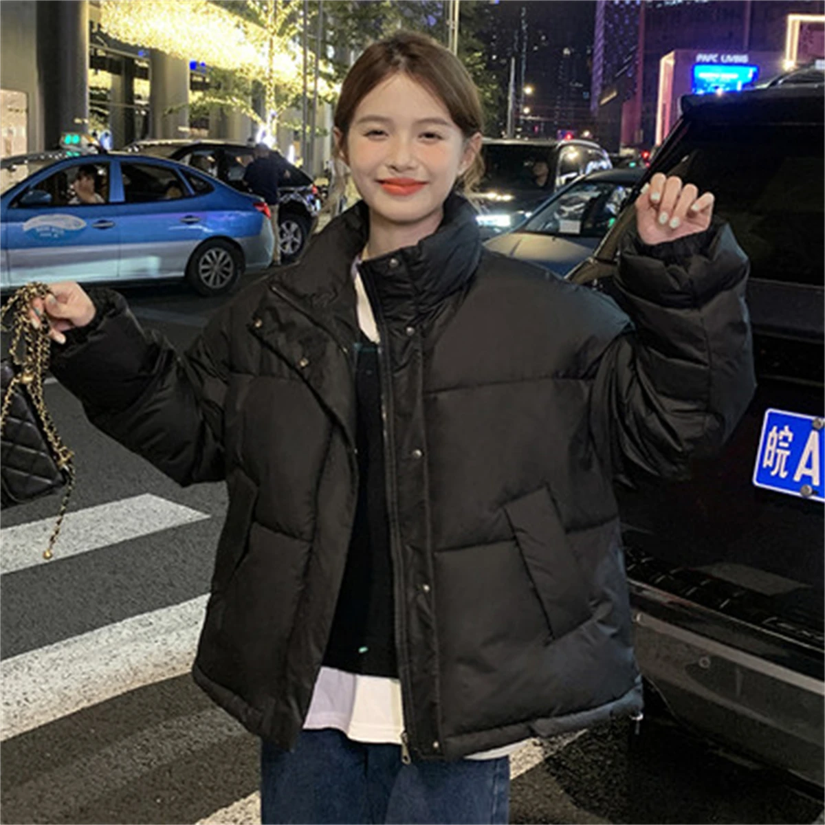 Short Down Jacket Women's Small Stature Shows Height In 2022 Winter Loose And Thickened Brown Cotton Coat Bread Coat Coat Trend