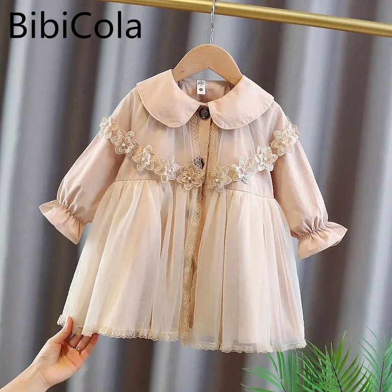 

От 2 до 7 лет Длинные плащи для девочек модная новая стильная ветровка с цветочным кружевом для девочек, весенне-Осенняя детская одежда