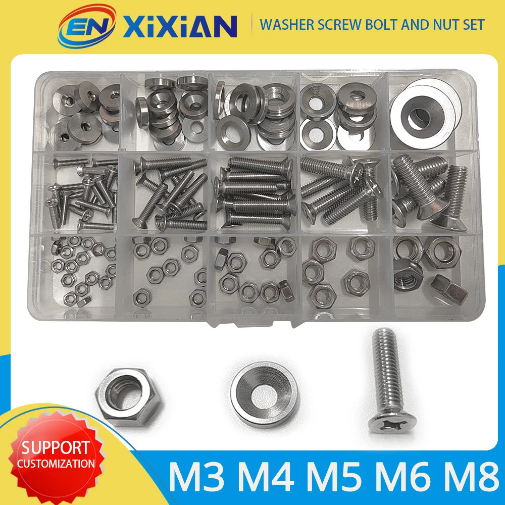 

M3 M4 M5 M6 M8 304 Stainless Steel Conical Countersunk Washer Screw Bolt and Nut Set Solid Concave Convex Tapered Flat Gasket