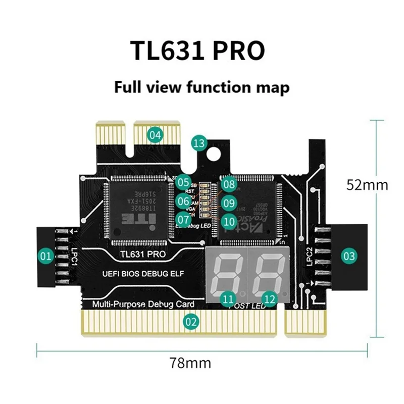 Диагностическая карта TL631 Pro + карта расширения Диагностическая карта PCI PCI-E Mini PCI-E Многофункциональная материнская плата-T44C (art.: 3920ceadd4b56) - 3920ceadd4b56