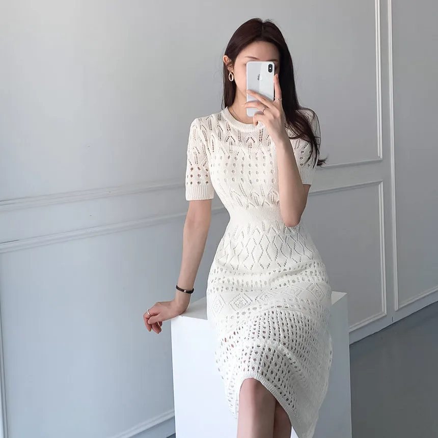 Женское трикотажное платье с коротким рукавом повседневное облегающее