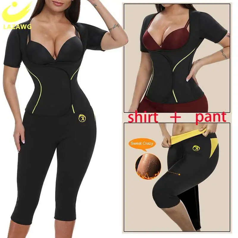 

LAZAWG Women's Chest Support Velcro Body Sculpting Short Sleeve Neoprene Sweat Sauna Weight Loss Sport Slimming Top Body Shapers