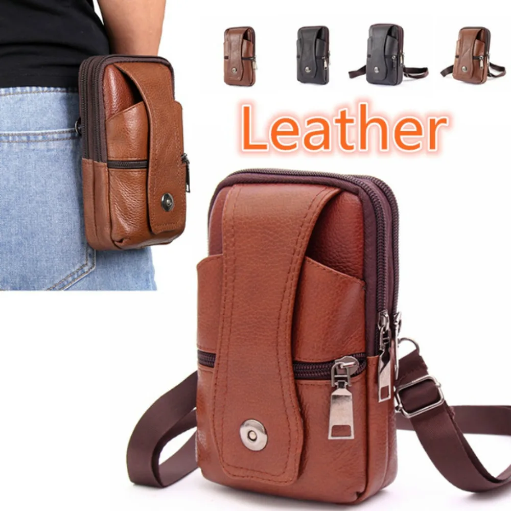 

Business Shoulder Pouch Pack Buckle Leather Bag Belt Wear-resistant Storage Crossbody Phone Waist Mobile Men Multi-layer Key