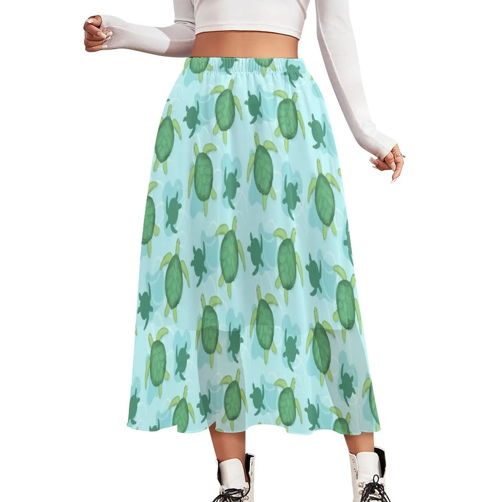 

Aquatic Sea Turtle Chiffon Skirt Cute Animal Street Style Long Skirts Women Cute Boho Skirt Design Clothing Birthday Gift