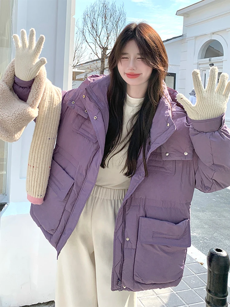Женский пуховик-карго с большим карманом зима 2024 новое маленькое утолщенное