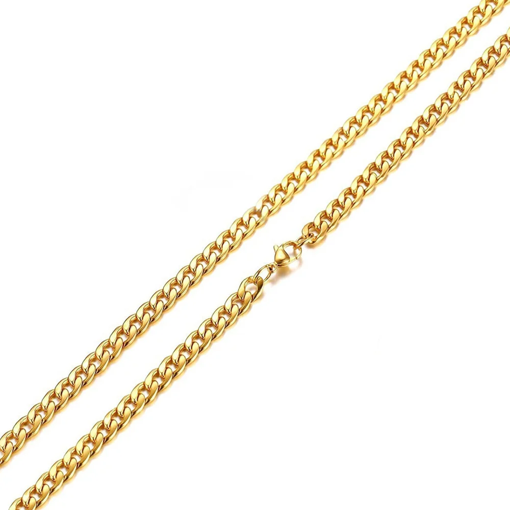 Золотое Кубинское Звено Ожерелье 4 Мм Цепочка Из Нержавеющей Стали В Стиле Панк
