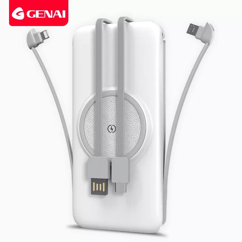 

GENAI 5 In 1 Wireless Power Bank 20000 mAh LED Digital Display Built-in Cables Powerbank Mobile Phone External Battery Charger