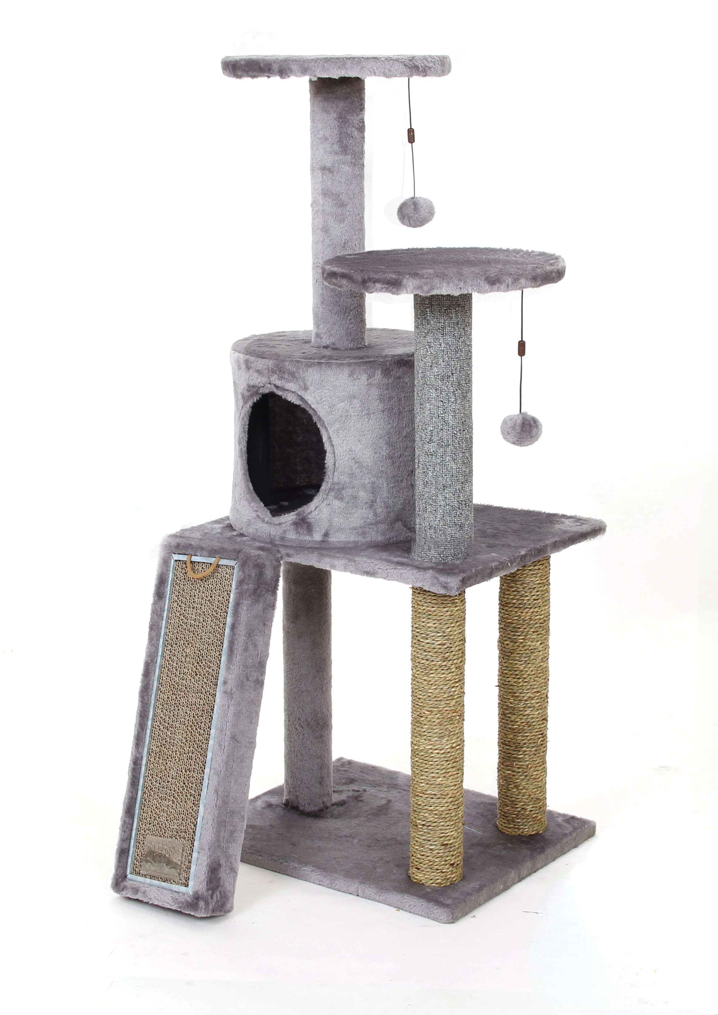 

Cat Condo and Scratching Post Cat Tree Tower, Light Gray Toys Pet Accessories