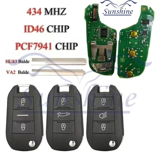 Sunshine Flip Remote Smart Car Key для Citroen C3 C4 Cactus Hella Peugeot 208 301 508 5008 Expert 434 МГц ID46 PCF7941A Чип