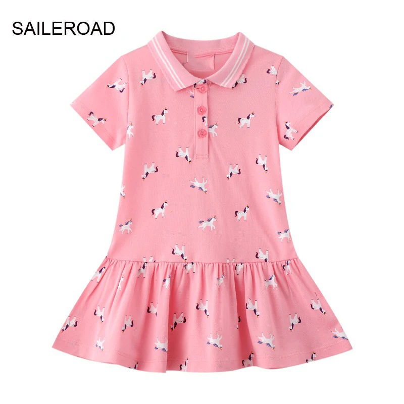 

SAILEROAD 2-7Y 2022 Baby Girl Princess Cotton Summer Children Short Sleeve Unicorn Dresses Kids for Girls Skirt Fashion Clothes