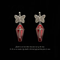 bat and butterfly cross gothic red stud earrings rock babes y2k earrings