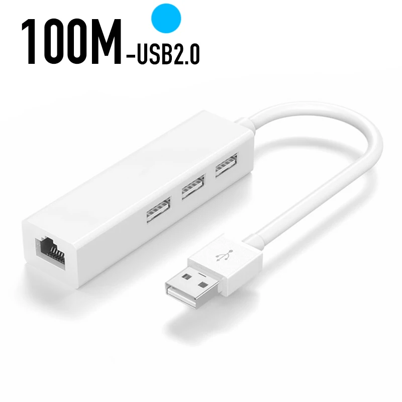Фото USB-3-портовый концентратор USB2.0, 100 Мбит/с, RJ45, LAN, Ethernet, проводная сетевая карта для ПК, компьютера №1